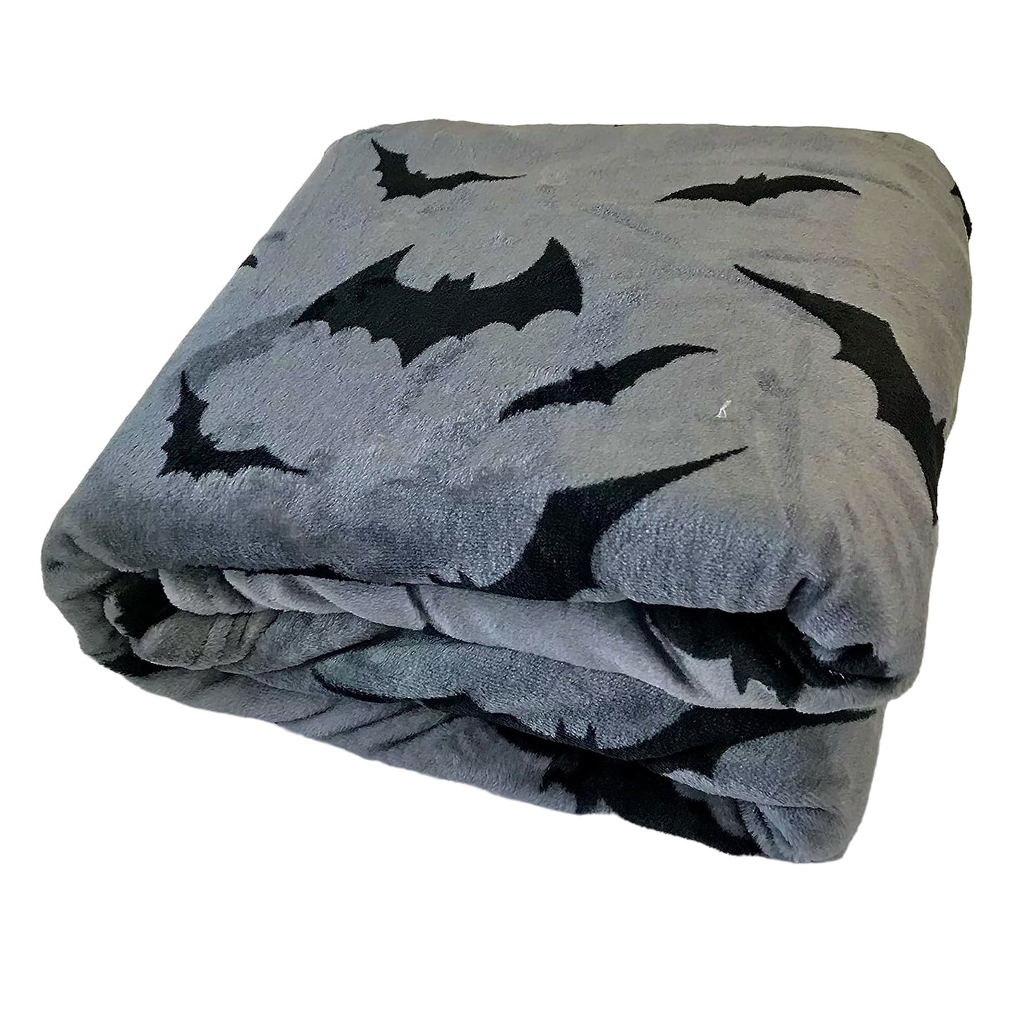 Serafina Home Halloween Throw Blanket : Black Bats on Gray Velvet Soft Fleece 50" x 70" for Sofa Bed Couch Chair Dorm