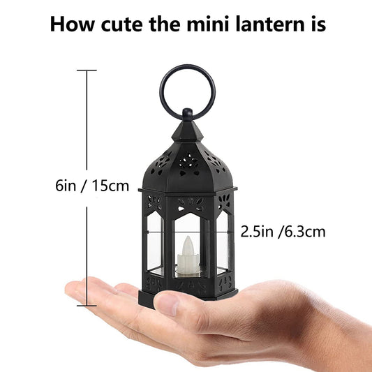 Sziqiqi Mini Lanterns Decorative for Centerpiece: 10pcs Hanging Small Black Lantern Bulk with Flickering LED Candles for Halloween Decorations, Wedding Decor, Christmas Table, Batteries Included