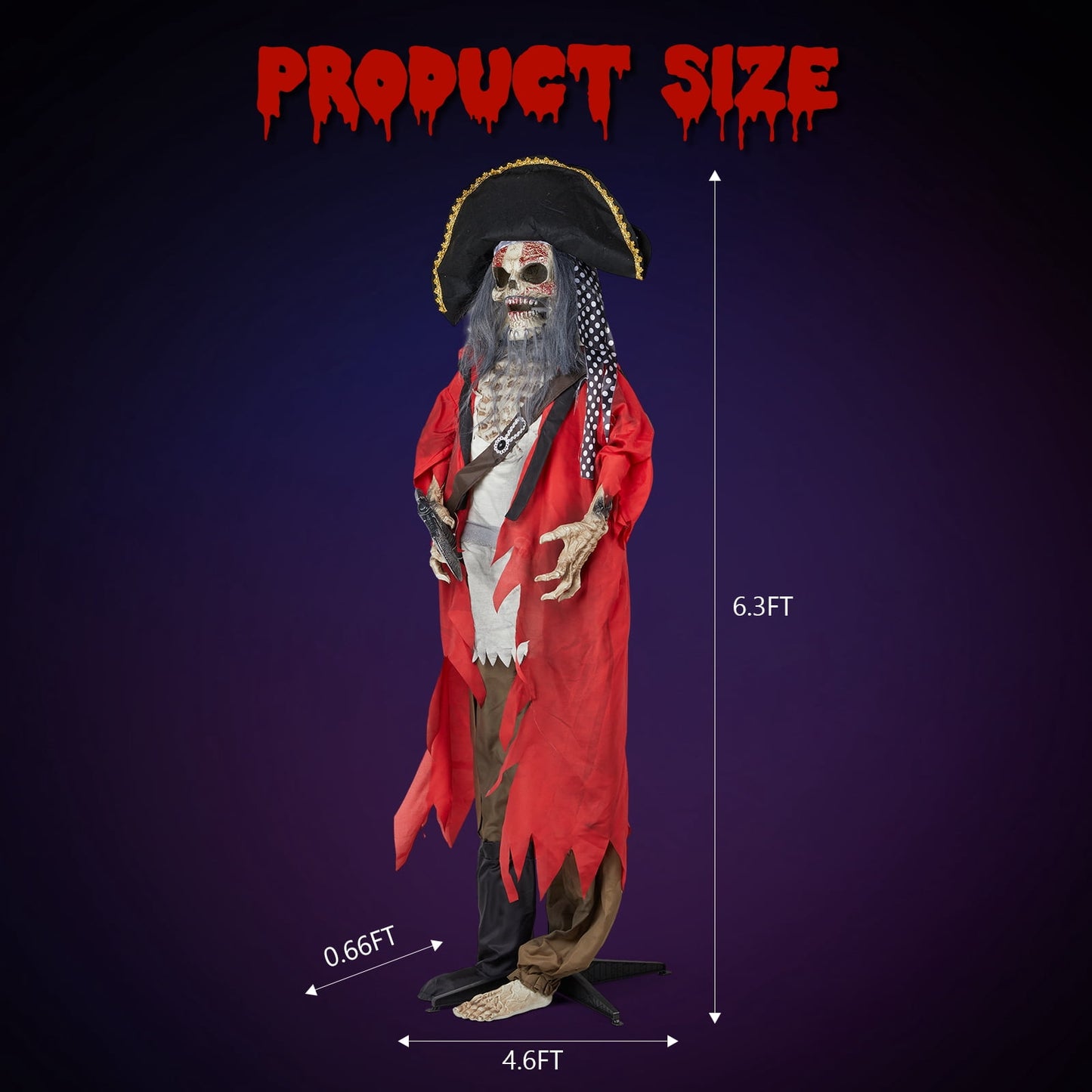 6ft Halloween Animated Animatronic Decoration Creepy Pirate w/ Pre-Recorded Screaming Ktaxon