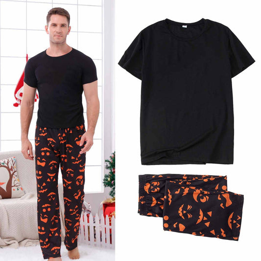 Odeerbi Matching Family Halloween Pajamas Sets Halloween Printed Family Outfits Sets 2025 Casual Short Sleeve Top with Bottom Home Wear Loungewear Sleepwear Jammies for Dad