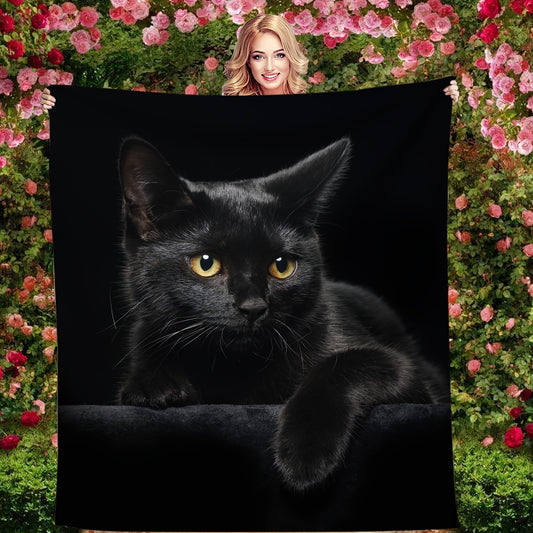 Black Cat Animal Blanket Flannel Throw Blanket For All Seasons, Bed Couch Sofa Chair For Halloween