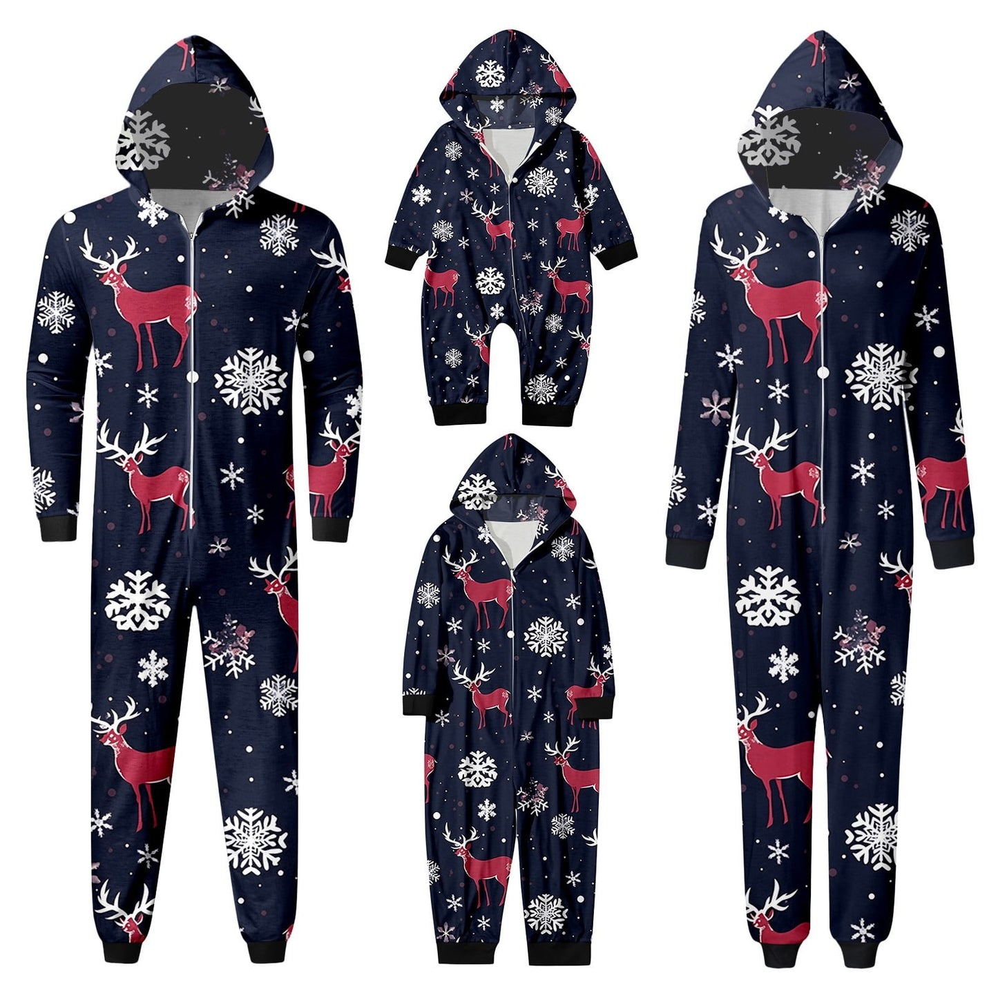 Hwmodou Family Matching Christmas Pajamas Set Cozy Homewear Snowflake Reindeer Print Hooded Loungewear6 Holiday Santa Claus Sleepwear Xmas Pjs Set For Couples And Kids