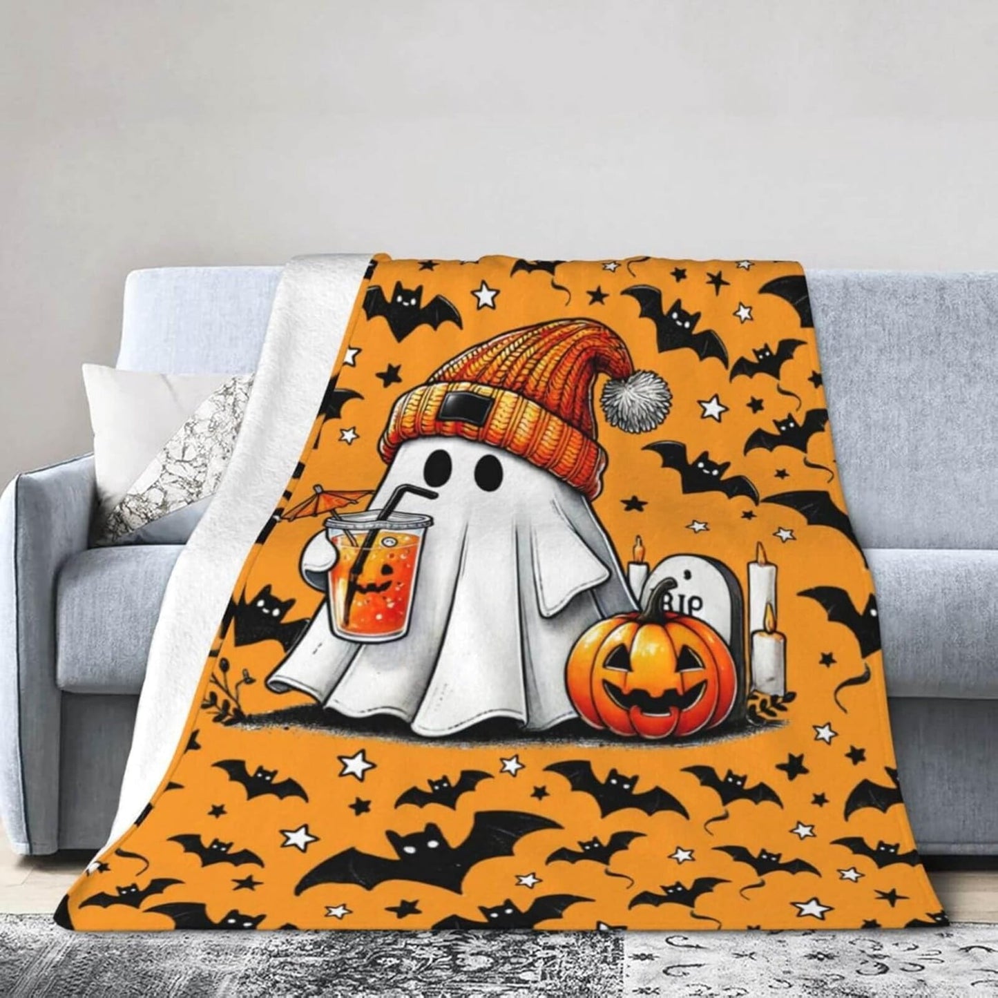 Halloween Blanket for Boys Girls, Haunted Halloween Themed Design Printed Throw Blankets for Kids Lap, Chair Sofa, Warm Soft Cozy Blanket