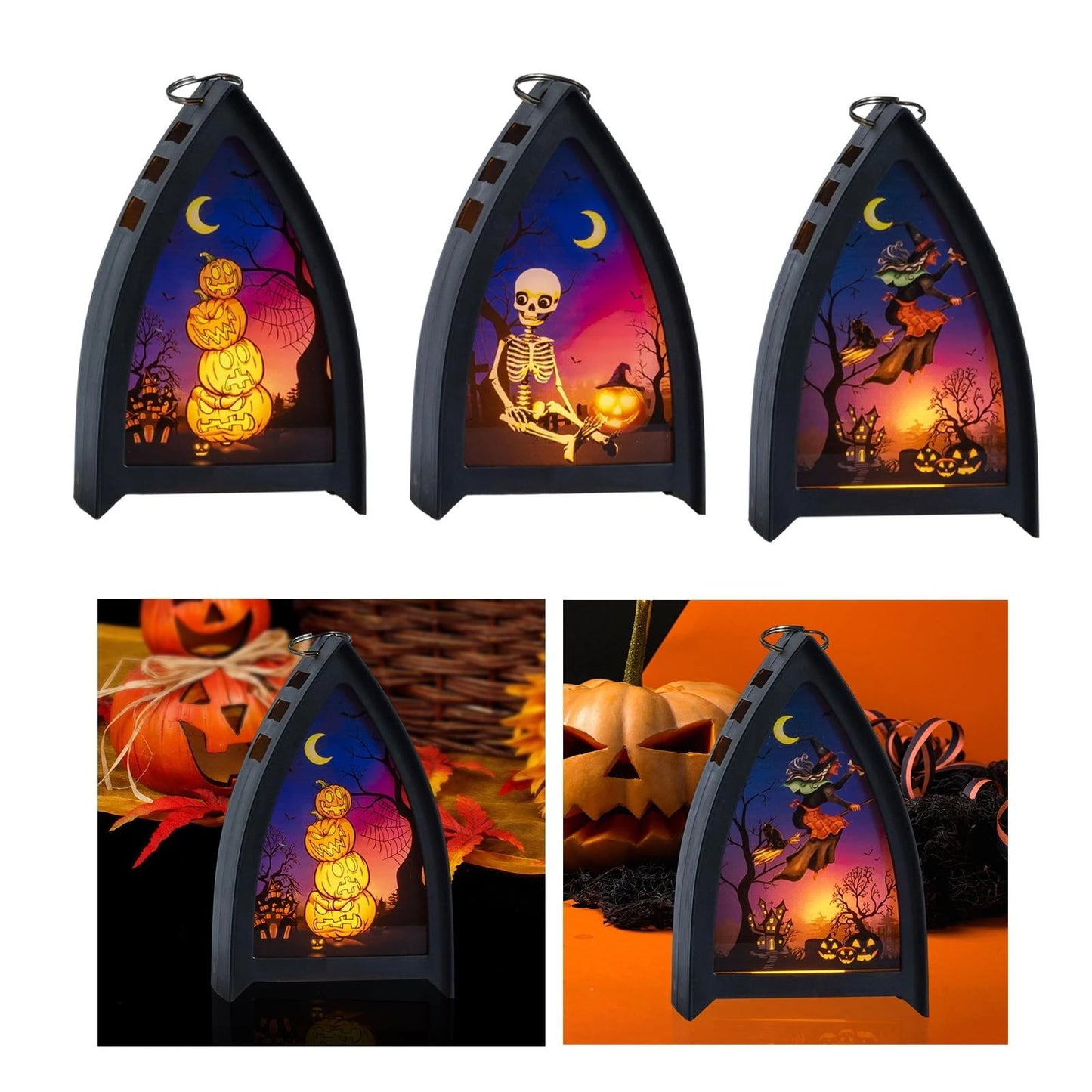 3 Pack Halloween Lantern Tabletop LED Light Flameless Halloween Decorative Wind Lamp