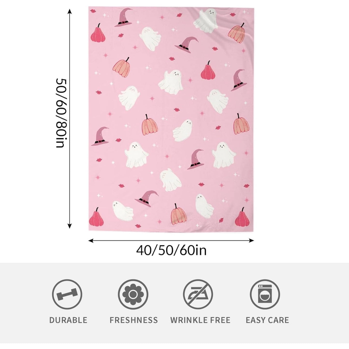 50''*60''Halloween Blanket Cute Ghost Boo Halloween Throw Blankets Spooky Throws for Kids Adults Lightweight Soft Warm Cozy Flannel for Sofa Bedding Decorations Yellow