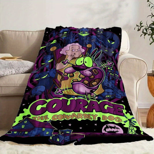 Courage the Cowardy Dog Inspired Throw Blanket Flannel All Season Purple Neon Green Horror for Fans Home Decor Birthday Halloween Couch Bedspread Couch Accessory Cartoon Bedding Bedspread
