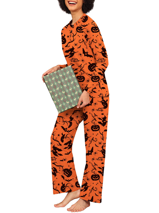 MINTREUS Couple Halloween Pajama Sets Soft PJs Sets for Couples/Women/Men Matching Sleepwear with Pockets