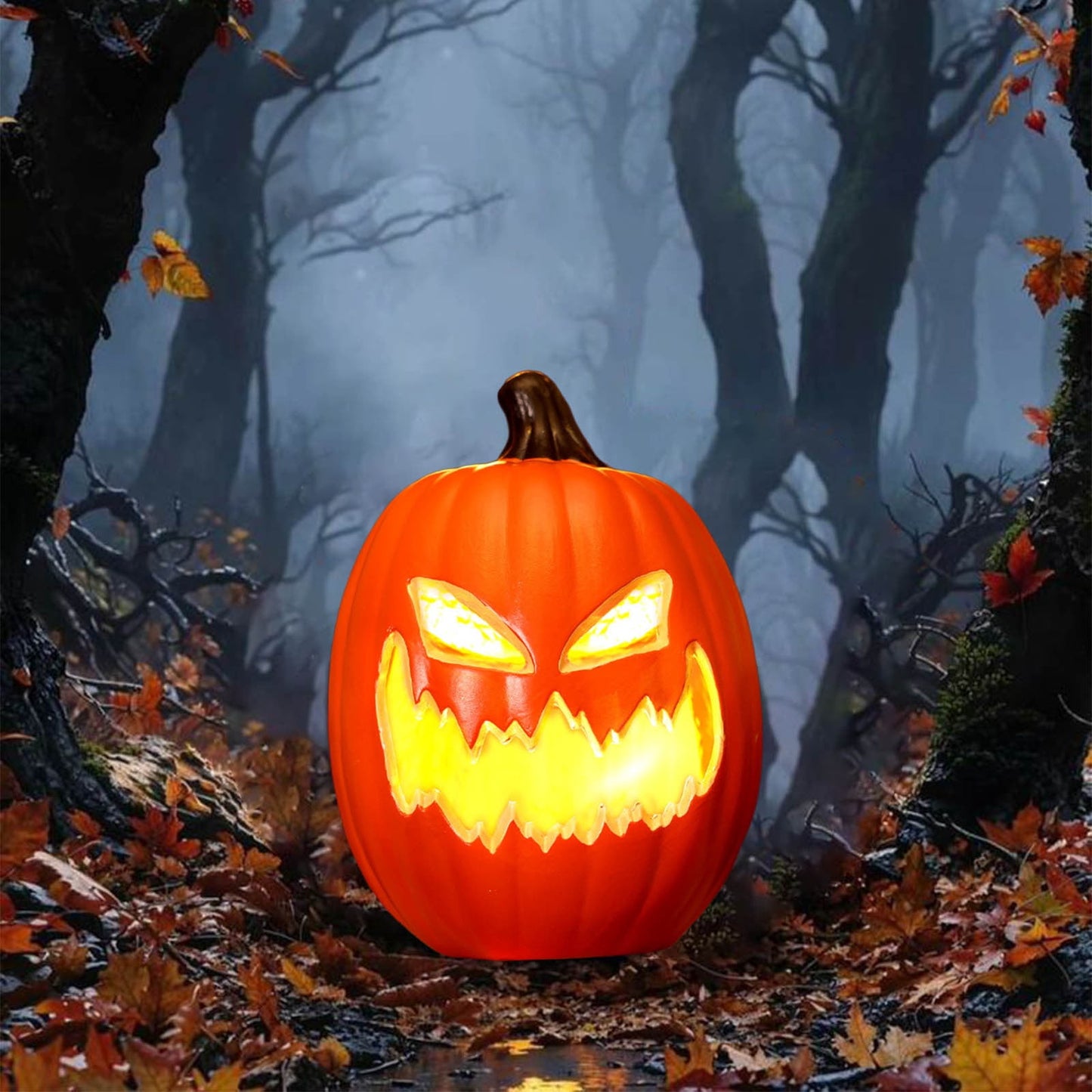 Halloween LED Light Up Pumpkin Decorations for Home,12" Blow Molded Jack O Lantern with Realistic Carved Design,Battery Operated Indoor Outdoor Halloween Party Decor,Bar,Yard,Porch