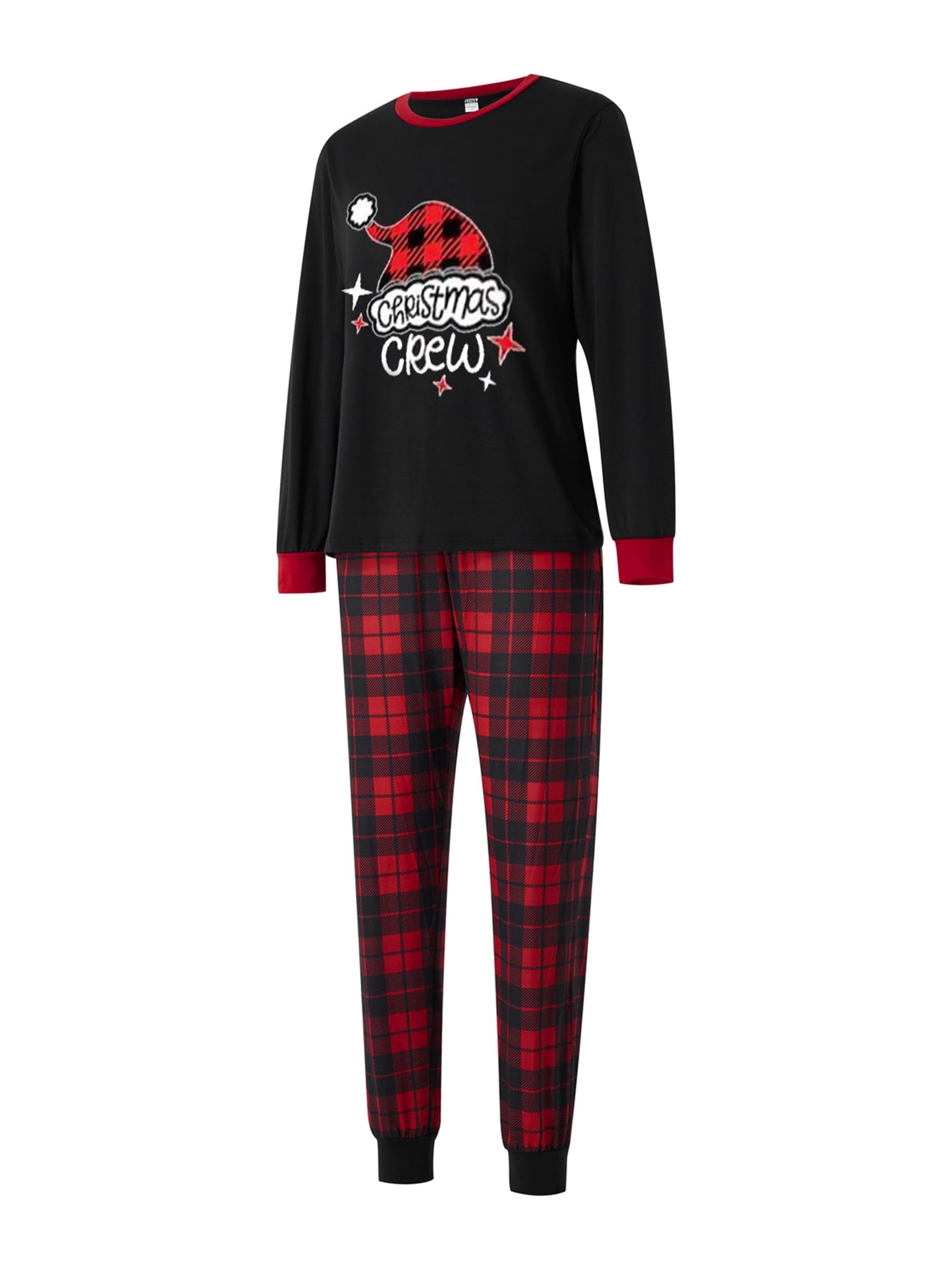 Jaweiwi Christmas Family Pajamas Matching Set, Letters Print Long Sleeve Tops with Plaid Pants Sleepwear Loungewear
