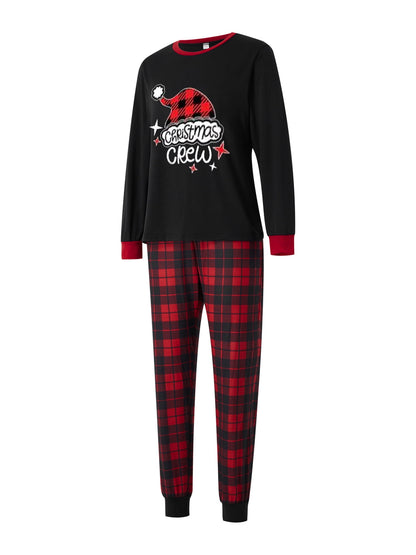 Jaweiwi Christmas Family Pajamas Matching Set, Letters Print Long Sleeve Tops with Plaid Pants Sleepwear Loungewear