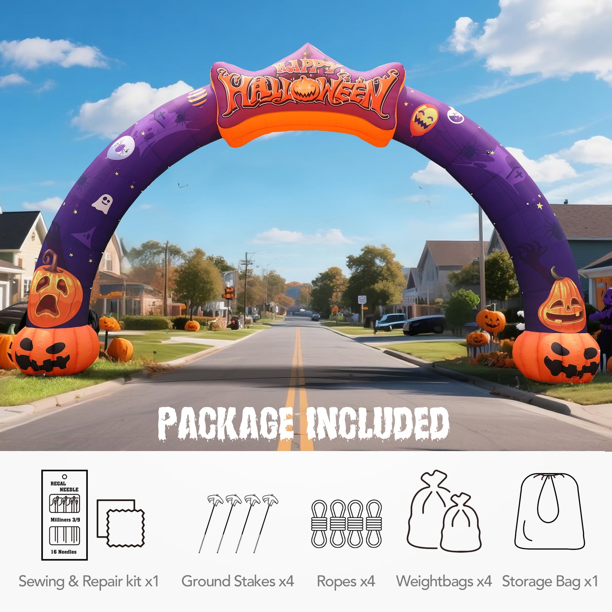 Wellcomer 27ft Halloween  Giant Inflatable Pumpkin Arch with Built-in Blower - Halloween Outdoor Decor