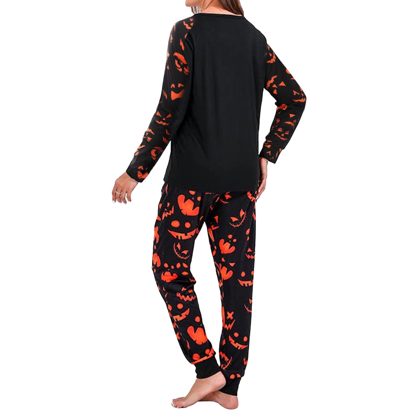 DAKIMOE Halloween Pajamas Family Matching Glow In The Dark Halloween Print Long Sleeve PJs Set Outfits 2 Pieces Cotton Loungewear Sleepwear for Adult Men Women Kids Toddler, Ghost, Mom-M