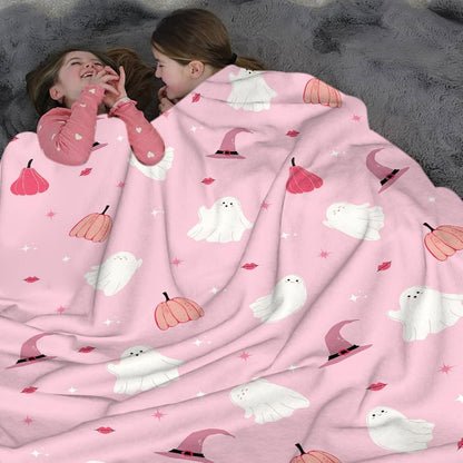 50''*60''Halloween Blanket Cute Ghost Boo Halloween Throw Blankets Spooky Throws for Kids Adults Lightweight Soft Warm Cozy Flannel for Sofa Bedding Decorations Yellow