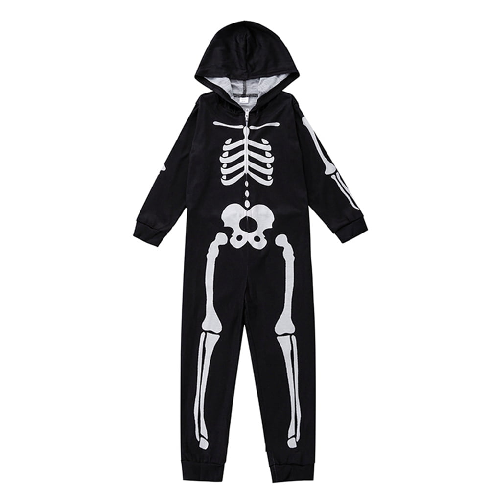 Uccdo Halloween Matching Family Pajamas Sets Glow In The Dark Hooded Skeleton Jumpsuits Holiday Pjs Sleepwear For Adult/Kid/Baby