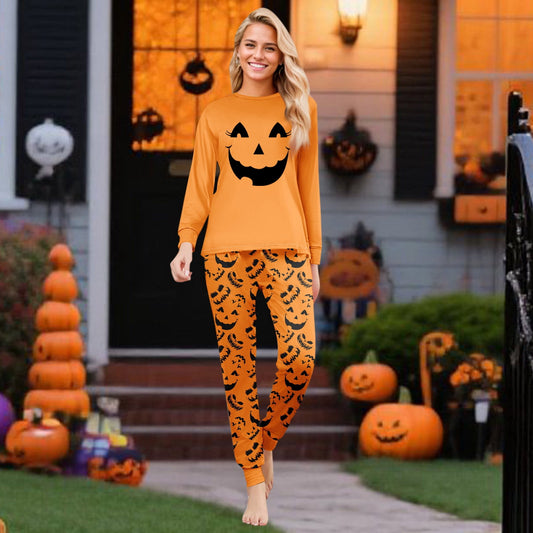 Tplvbz Matching Pajamas for Family Halloween Pumpkin Ghost Pjs Cute Holiday Pajamas Family Member Long Sleeve Matching Pjs Couple Loungewear Pijama Tops Pants for Halloween Women XXXL