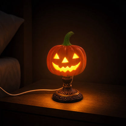 Halloween Pumpkin Table Lamp 7.6 Inch, Jack O Lantern Nightlight, Vintage Resin Base Light, Spooky Cute Room Decor Accent