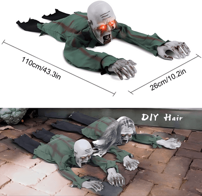 Halloween Animated Decorations, Outdoor Crawling Zombie with Horror Sound & Glowing Eyes, Zombie Ground breaker Ghost for Graveyard, Lawn, Haunted House Prop Decor