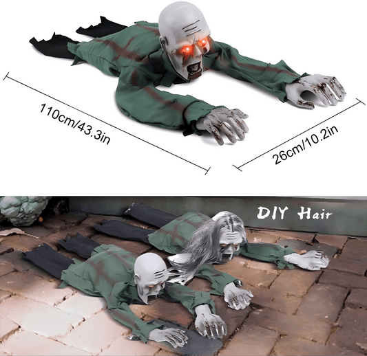 Halloween Animated Decorations, Outdoor Crawling Zombie with Horror Sound & Glowing Eyes, Zombie Ground breaker Ghost for Graveyard, Lawn, Haunted House Prop Decor