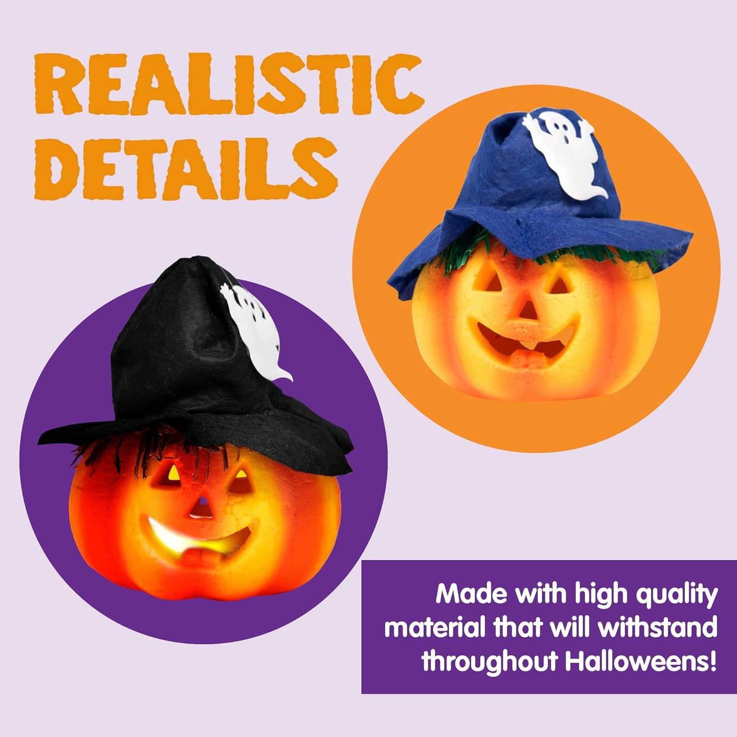 Joyfy 6 Pcs  Light Up Foam Pumpkins Lanterns , Halloween Decorations Outdoor Indoor, Halloween  Ornaments Lights, Jack O Lanterns Party Favors