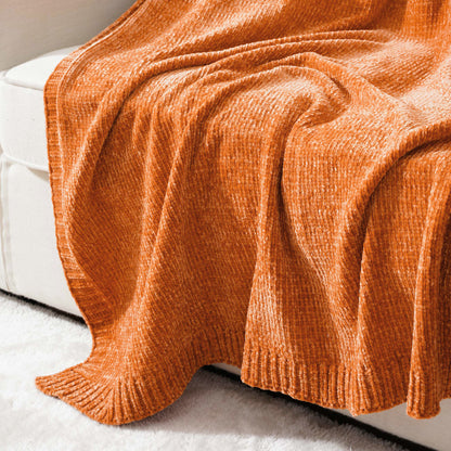 Battilo Orange Throw Blanket,Chenille Knit Throws,Farmhouse Halloween Blanket,Fall Throw,51"x67"