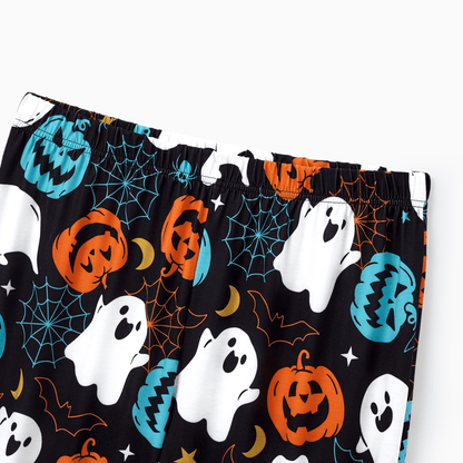 PatPat Halloween Pajamas Men 2 Piece Top & Pants Pjs Sets Family Matching Ghost and Pumpkin Allover Print Short Sleeve Sleepwear, Black, XL