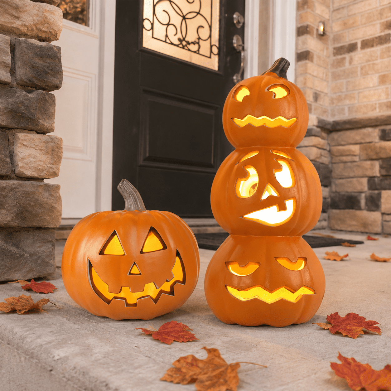Spooky Home 15 in 3 Tiers Jack O Lantern Ugly Face Light Up Lantern