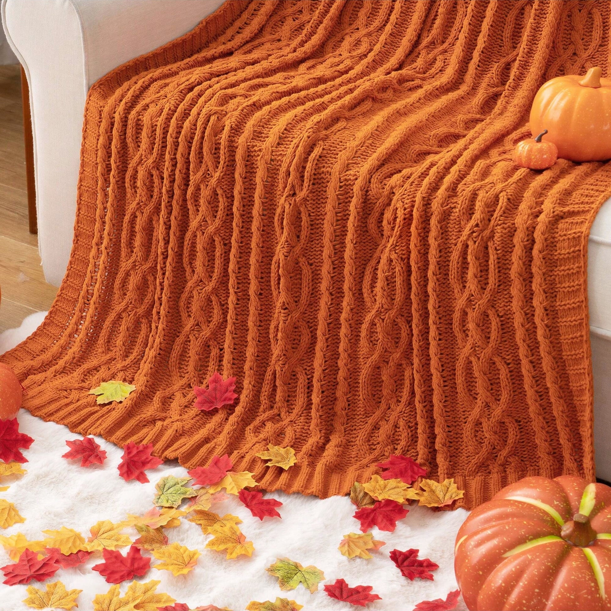 Battilo Burnt Orange Throw Blanket,Cozy Decorative Fall Blanket for Sofa Bed,Fall Decor,51"x67"