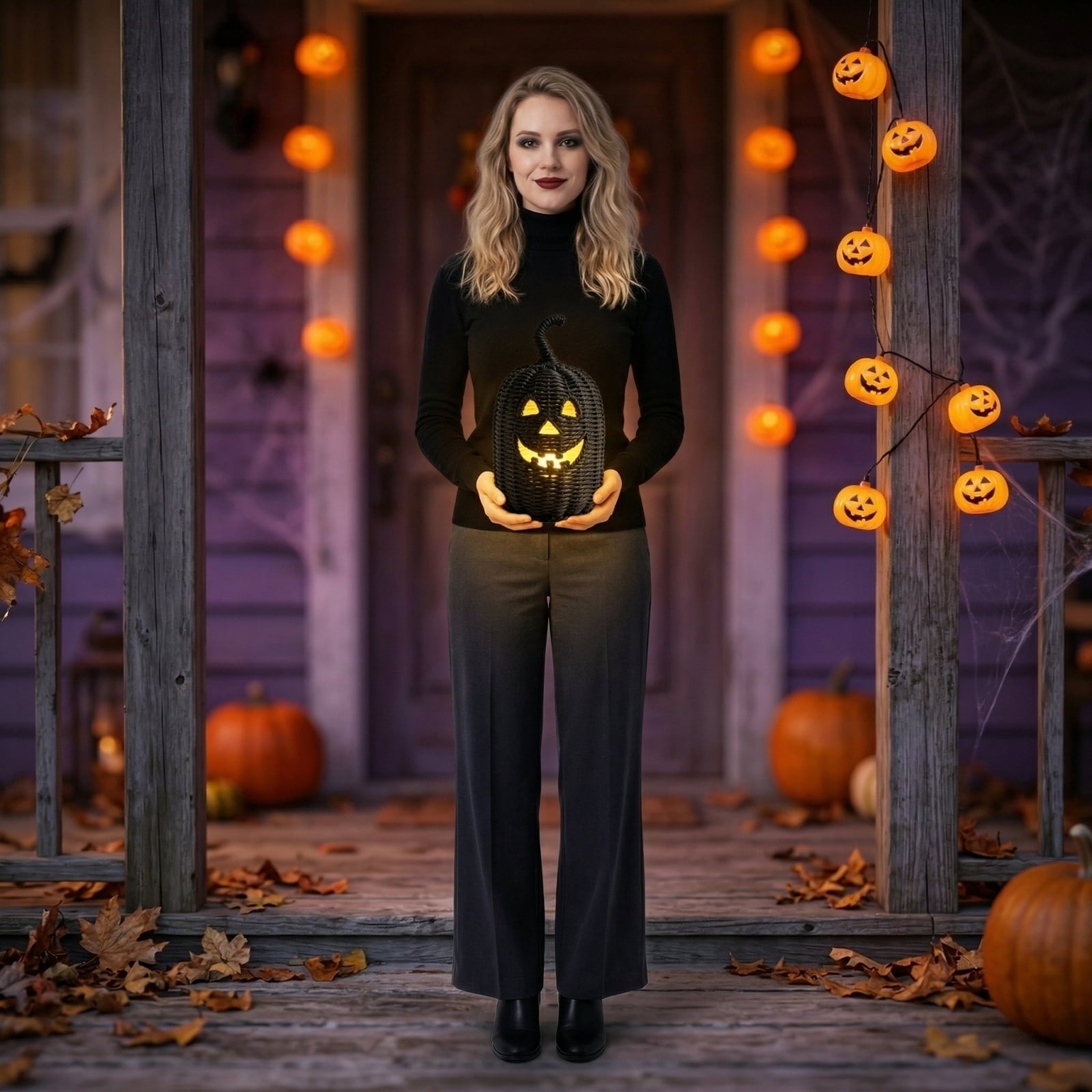 THOPBPRK 2026 Black Halloween Woven Pumpkin Jack-O'-Lantern, Halloween Decorations Pumpkin, USE LED Candle, Rattan Fall Halloween Decor for Home, 1Pack 11.8 Inch A