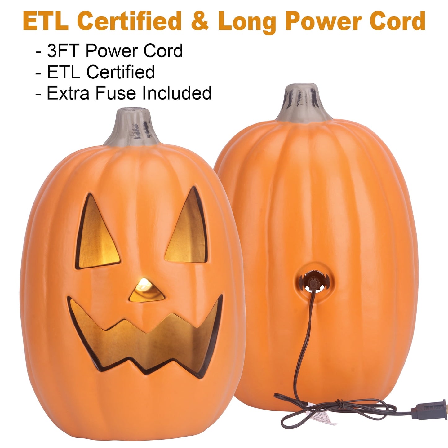 16in Pre-lit Halloween Pumpkin Jack O' Lantern with Bulbs for Porch, Front Door, Fireplace, Outdoor Decor