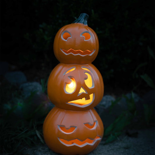 15 in 3 Tiers Jack O Lantern Ugly Face Light Up Lantern Decor Halloween Pumpkin Indoor Outdoor Decorations