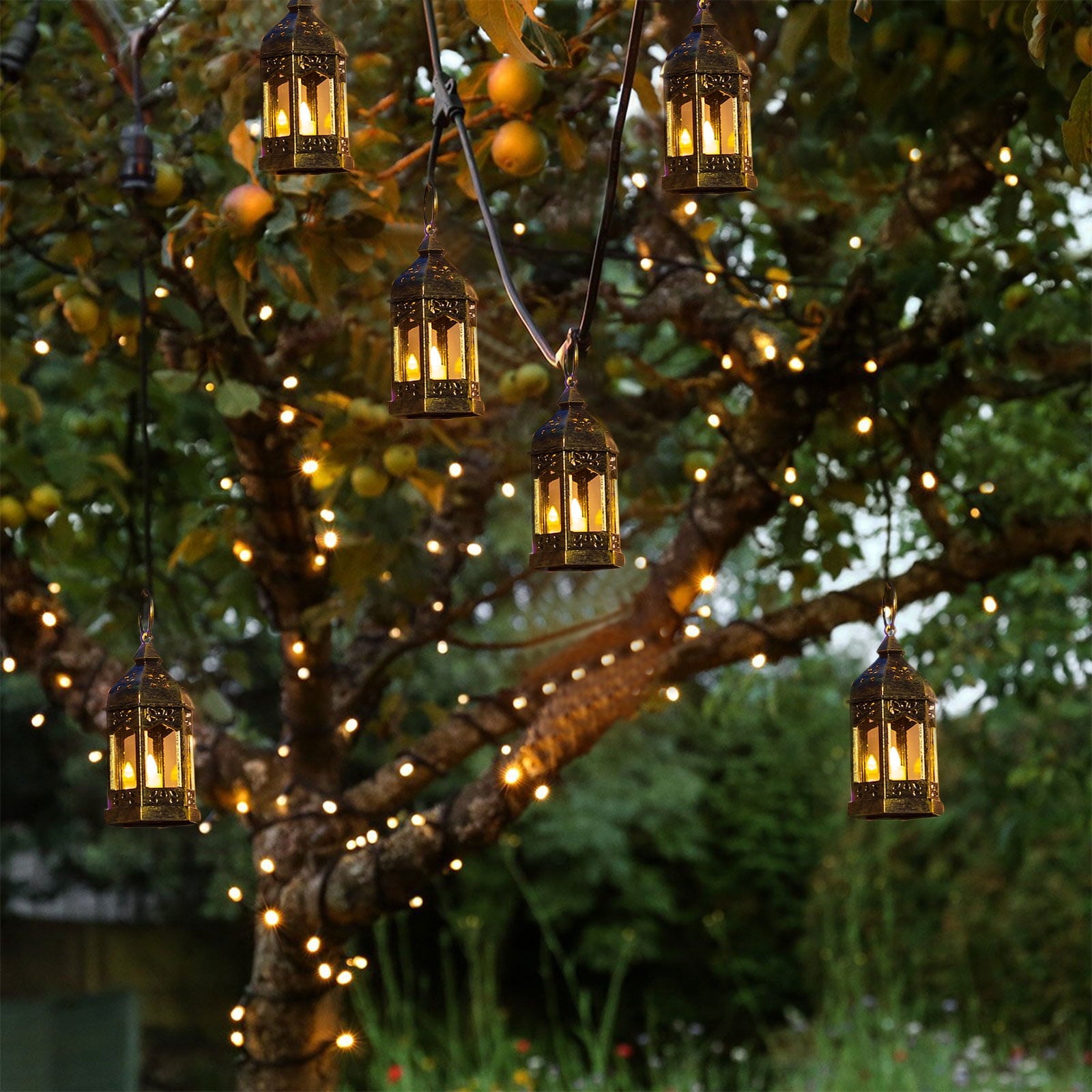 Sziqiqi Mini Lanterns Decorative for Centerpiece: 10pcs Hanging Small Black Lantern Bulk with Flickering LED Candles for Halloween Decorations, Wedding Decor, Christmas Table, Batteries Included