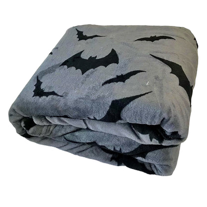 Serafina Home Halloween Throw Blanket : Black Bats on Gray Velvet Soft Fleece 50" x 70" for Sofa Bed Couch Chair Dorm