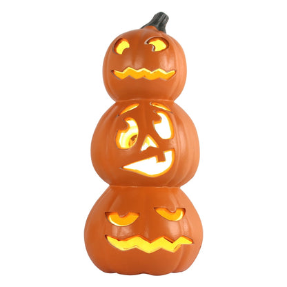 15 in 3 Tiers Jack O Lantern Ugly Face Light Up Lantern Decor Halloween Pumpkin Indoor Outdoor Decorations