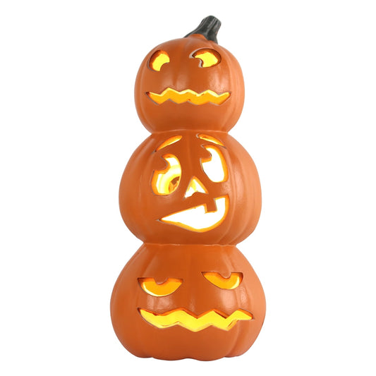 15 in 3 Tiers Jack O Lantern Ugly Face Light Up Lantern Decor Halloween Pumpkin Indoor Outdoor Decorations