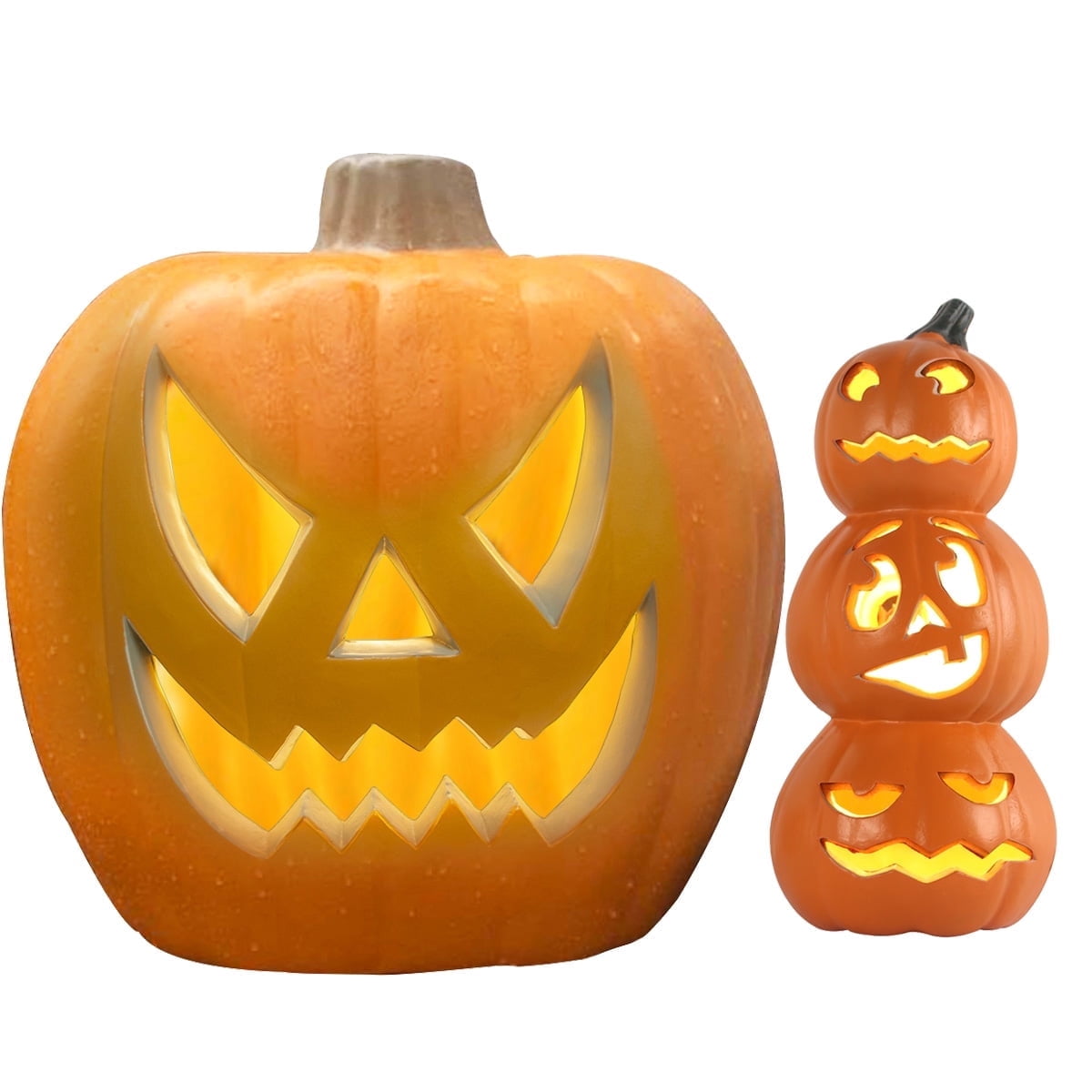 21in+15in LED Light Up Jack O Lantern Pre-lit Halloween Pumpkin Lantern Indoor/Outdoor Holiday Decoration Festival Celebration Garden Patio Front Door Decor