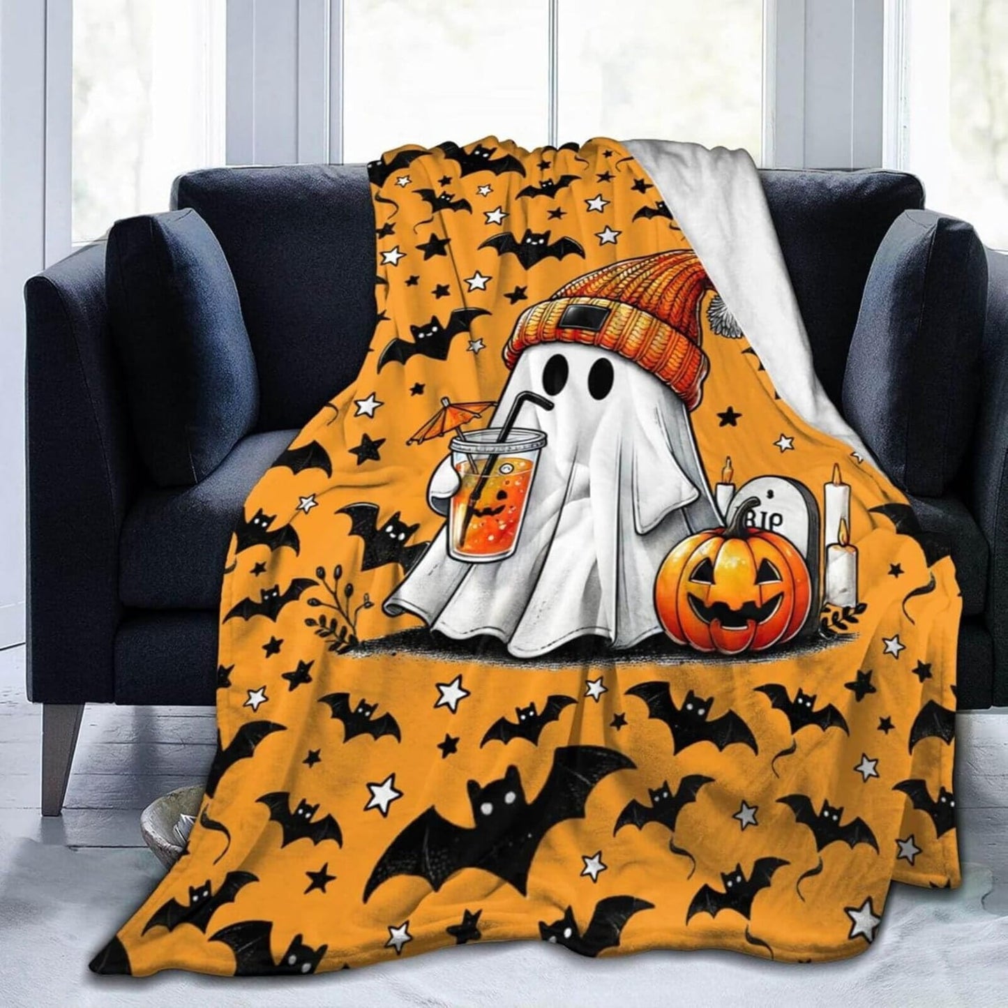 Halloween Blanket for Boys Girls, Haunted Halloween Themed Design Printed Throw Blankets for Kids Lap, Chair Sofa, Warm Soft Cozy Blanket