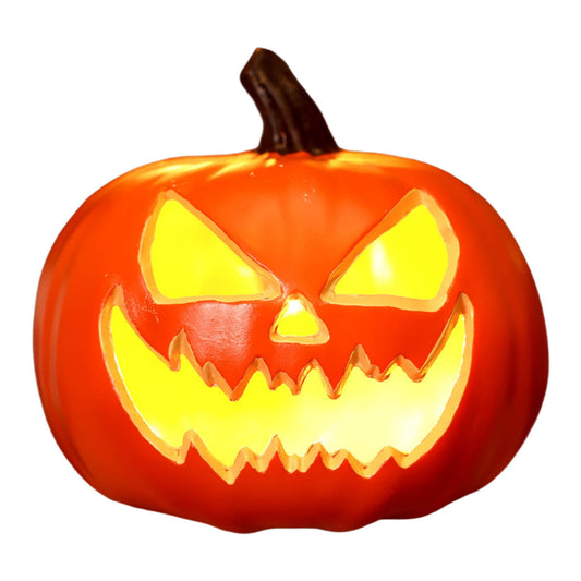 Round Jack O Lantern Pumpkin, Halloween Hollow Jack O Lantern LED Light 7.8 Inch Large Evil Eye Pumpkin Figurine for Mantel Table Covered Porch Indoor Fall Home Decor