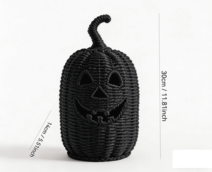 THOPBPRK 2026 Black Halloween Woven Pumpkin Jack-O'-Lantern, Halloween Decorations Pumpkin, USE LED Candle, Rattan Fall Halloween Decor for Home, 1Pack 11.8 Inch A