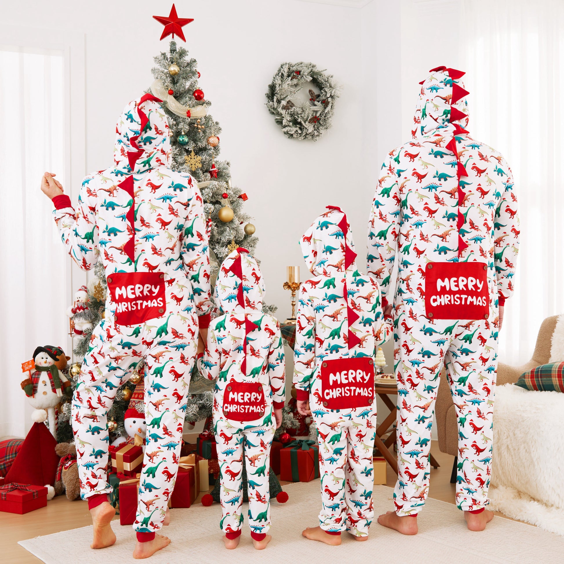 PatPat Christmas Family Matching Pajamas for Women One Piece Long Sleeve Hooded Dinosaur Costume Adult PJs for Couples Holiday Loungewear with Socks Women S