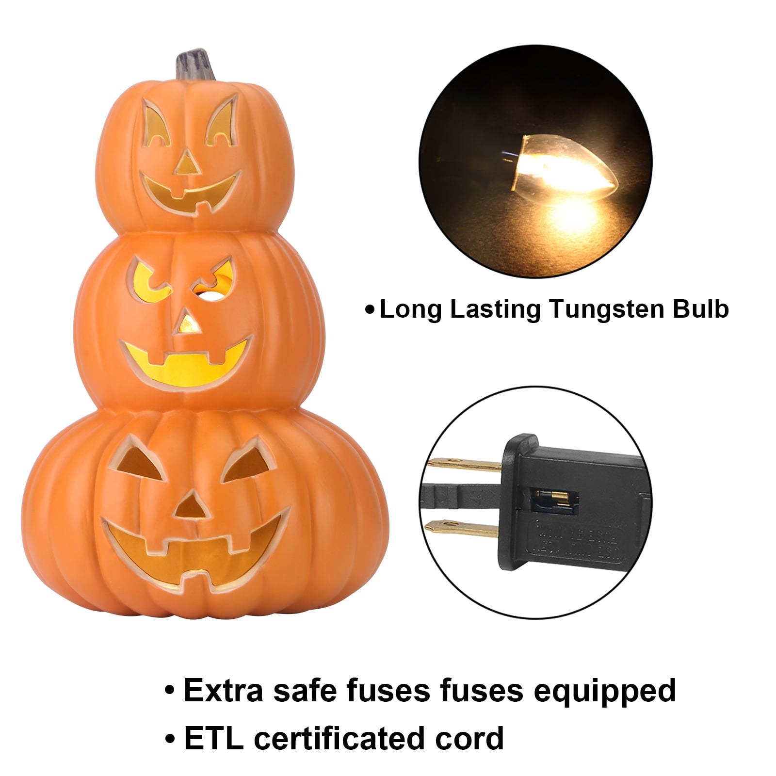 14in Halloween Jack o Lanterns Light Up Pumpkin with LED Bulb Indoor/Outdoor Decorations - Scary Face