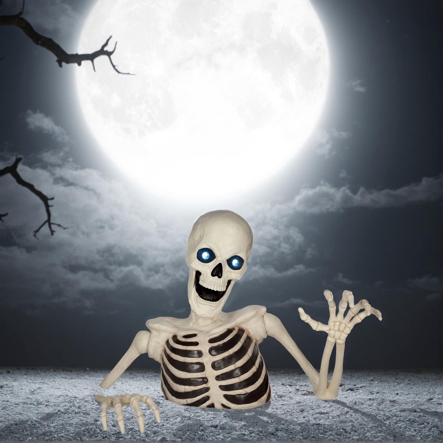 Seasons 48" Halloween Giant Groundbreaker Skeleton with LED Light Moving Eyes, Creepy Sound Effect for Yard Porch Halloween Decoration