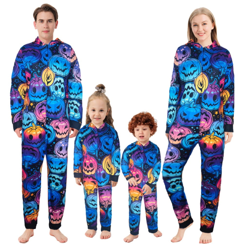 Spooky Home Halloween Matching Family Pajamas Sets Glow In The Dark Hooded Skeleton