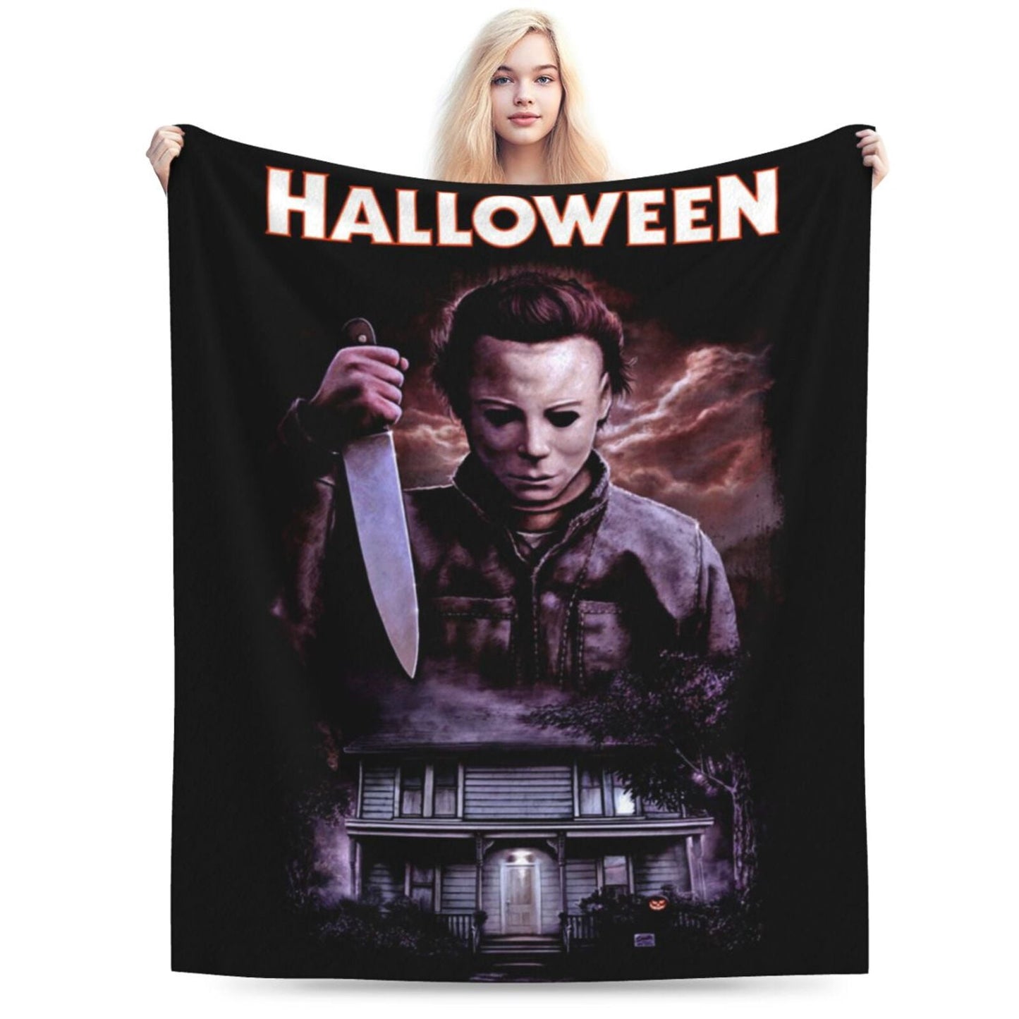 Halloween Horror Movie Throw Blanket 60"X50" Soft Flannel Lightweight Plush Air Conditioner Quilt Suitable For Sofa,Living Room,Bedroom,Double Bed