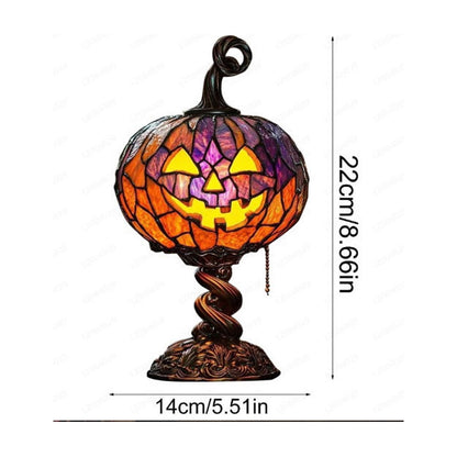 SCNOR Vintage Stained Glass Pumpkin Table Lamp, USB Powered Jack O Lantern Night Light for Halloween Fall Mantel Decor