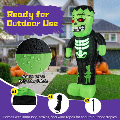 Costway 8.4 Ft Tall Halloween Inflatable Decoration LED-lit Inflatable Green Zombie