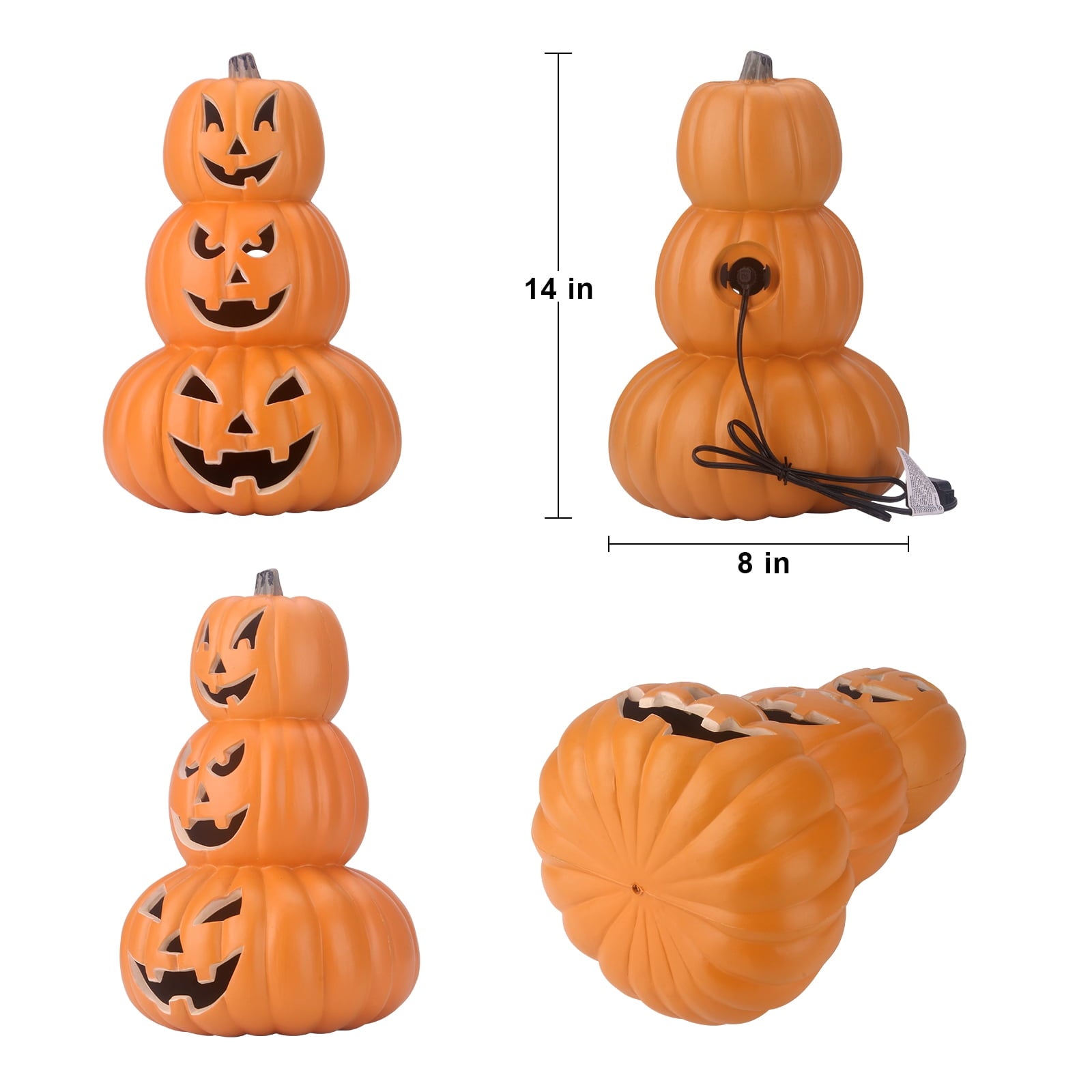 14in Halloween Jack o Lanterns Light Up Pumpkin with LED Bulb Indoor/Outdoor Decorations - Scary Face