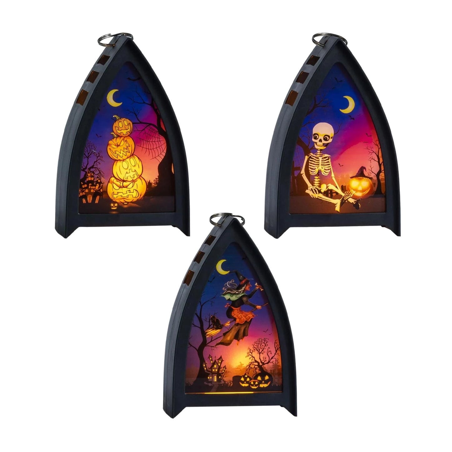 3 Pack Halloween Lantern Tabletop LED Light Flameless Halloween Decorative Wind Lamp