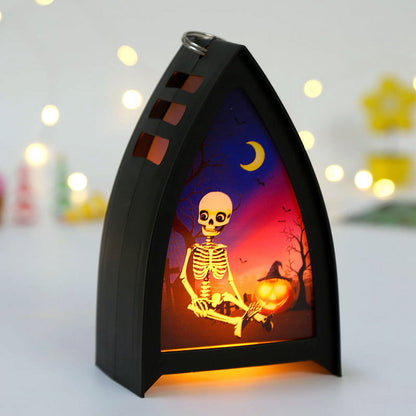 3 Pack Halloween Lantern Tabletop LED Light Flameless Halloween Decorative Wind Lamp