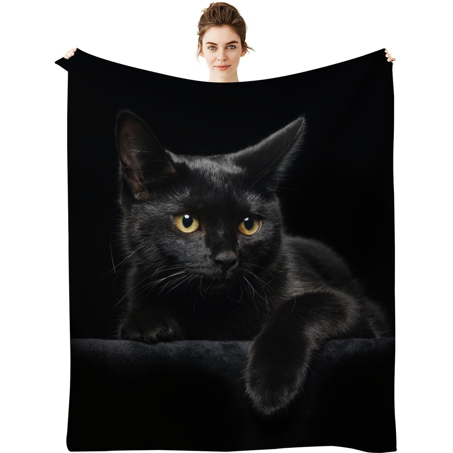 Black Cat Animal Blanket Flannel Throw Blanket For All Seasons, Bed Couch Sofa Chair For Halloween