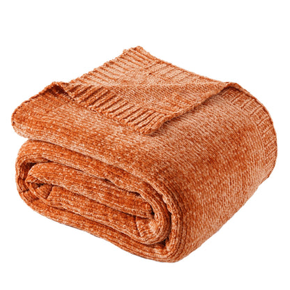 Battilo Orange Throw Blanket,Chenille Knit Throws,Farmhouse Halloween Blanket,Fall Throw,51"x67"